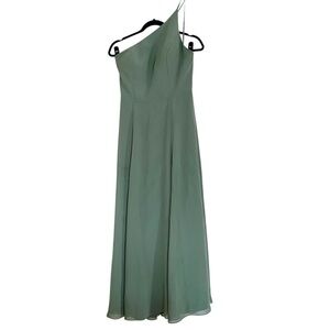 Jenny Yoo Long Light Green One Shoulder Dress Size 10 Bridesmaid Formal FLAWS